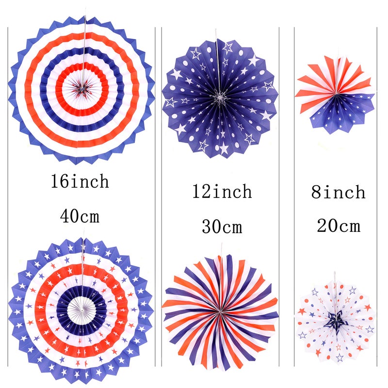 AKIO CRAFT Independence Day Party Hanging Paper Fans Decorations -National Day Patriotic American Theme Birthday Party 4th of July Party Ceiling Hangings Photo Booth Backdrops Decorations, 12pc - Image 2